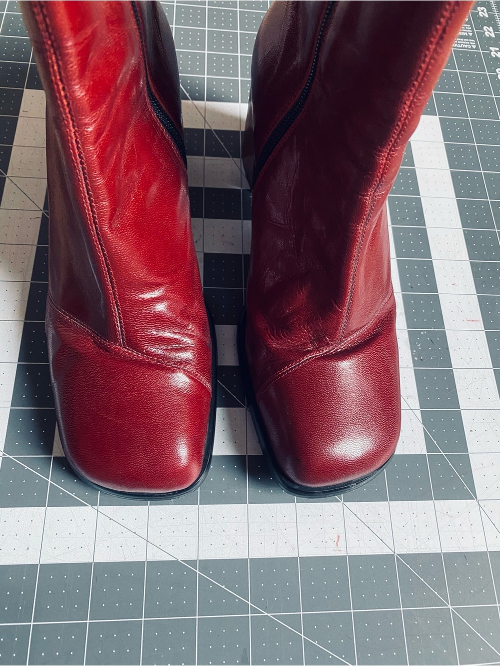 Aldo Cherry Red Leather Square-Toe Mid-Calf Boots